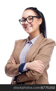 Young businesswoman. Isolated over white.