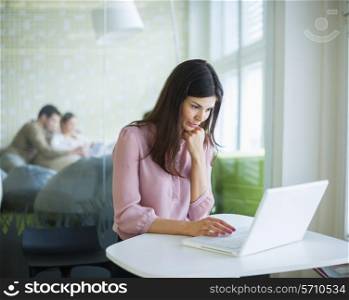 Young businesswoman using laptop at the office