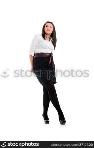 Young businesswoman with docs. Isolated over white.