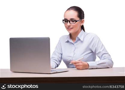 Young businesswoman with laptop isolated on white