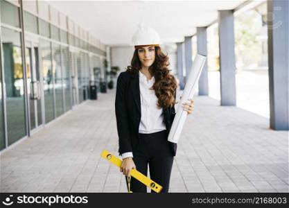 young businesswoman with plan level