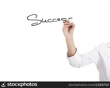 Young businesswoman woman drawing the word sucess