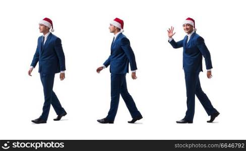 Young busnessman wearing santa hat in christmas concept on white