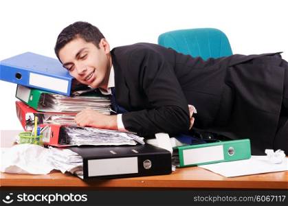 Young busy businessman at his desk
