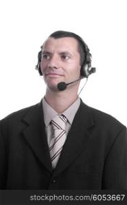 young call center man talking by the phone