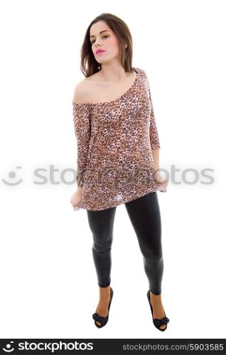 young casual beautiful woman full body, isolated in white