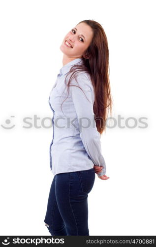 young casual beautiful woman, isolated in white