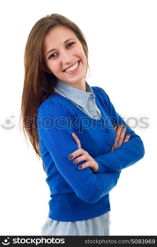 young casual beautiful woman, isolated in white