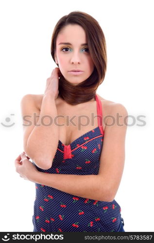 young casual beautiful woman, isolated in white