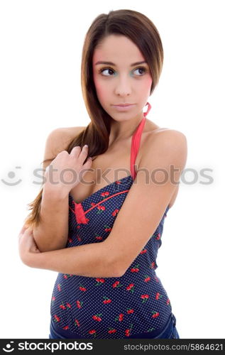 young casual beautiful woman, isolated in white