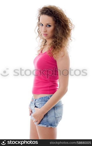 young casual beautiful woman, isolated in white