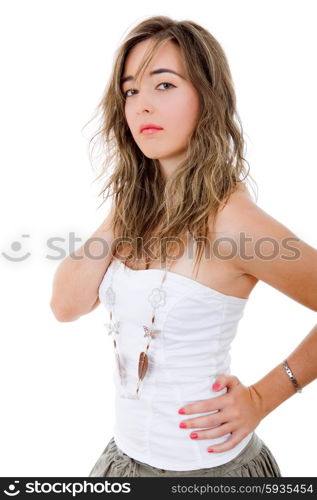 young casual beautiful woman, isolated in white