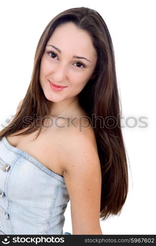 young casual beautiful woman, isolated in white