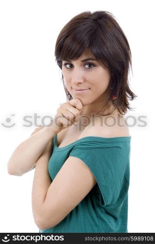 young casual beautiful woman, isolated in white