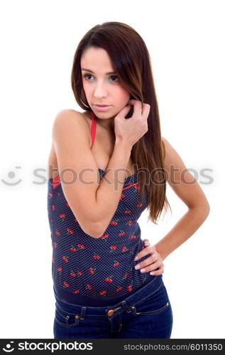 young casual beautiful woman, isolated in white