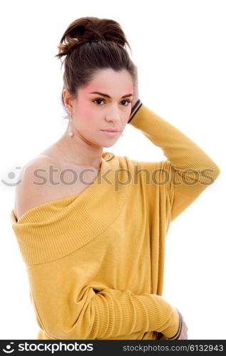 young casual beautiful woman, isolated in white