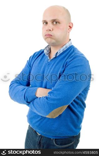 young casual bored man, isolated on white background