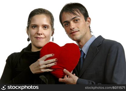 young casual couple in love isolated on white