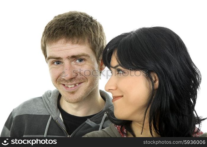 young casual couple together, isolated, focus on the man