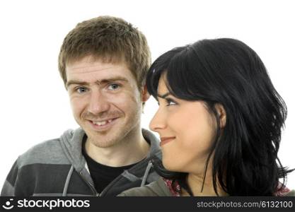 young casual couple together, isolated, focus on the man