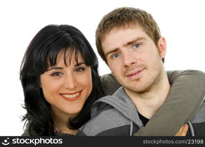 young casual couple together, isolated on white background