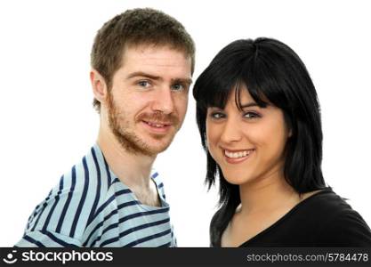 young casual couple together, isolated on white background