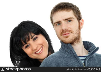 young casual couple together, isolated on white backgroung