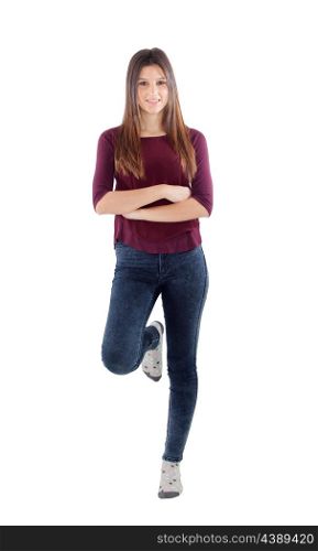 Young casual girl isolated on a white background