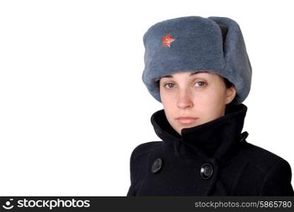 young casual girl with a russian hat