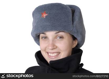young casual girl with a russian hat
