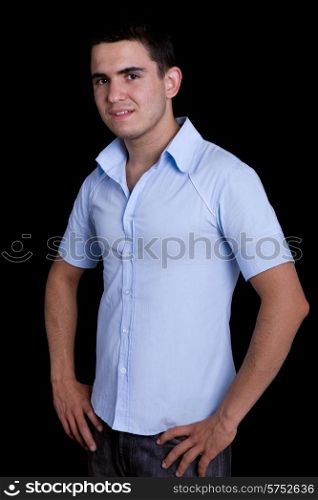 young casual happy man on a black background