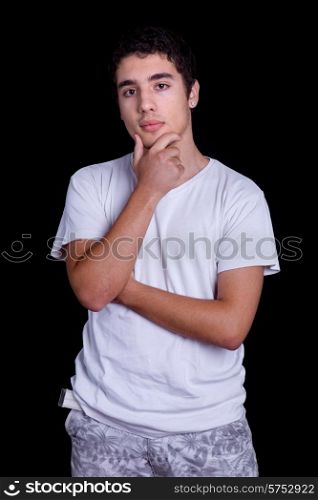 young casual happy man on a black background