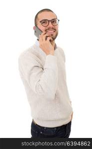 young casual happy man on the phone, isolated
