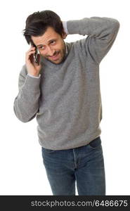 young casual happy man on the phone, isolated. on the phone