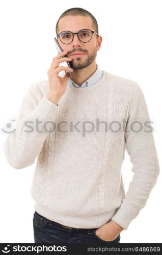 young casual happy man with a phone, isolated. on the phone
