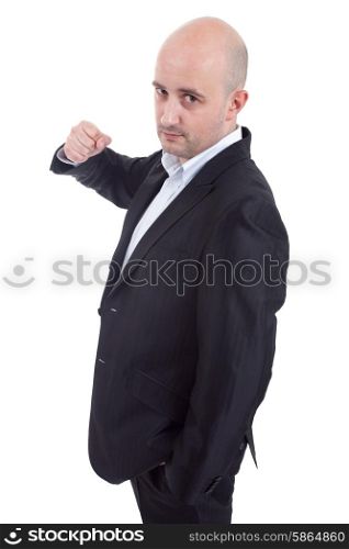 young casual mad man in a white background