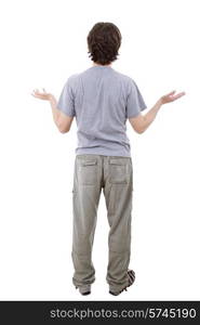 young casual man from the back, full body, isolated