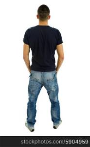 young casual man from the back, full body, isolated