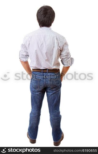 young casual man from the back, full body, isolated