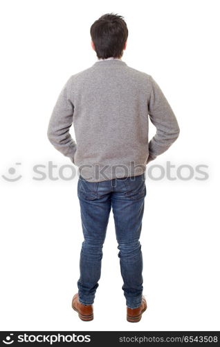 young casual man from the back, full body, isolated. behind