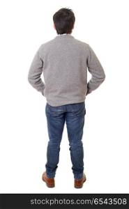 young casual man from the back, full body, isolated. behind