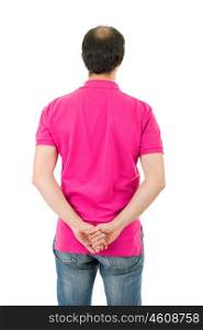 young casual man from the back, isolated