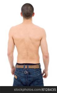 young casual man from the back, isolated