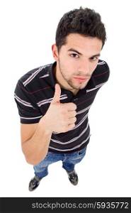 young casual man full body going thumb up