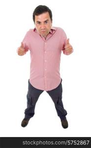 young casual man full body going thumbs up