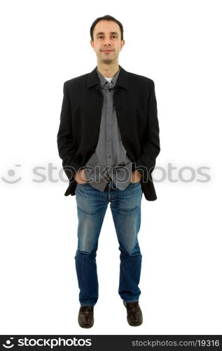 young casual man full body in a white background