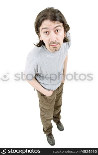 young casual man full body in a white background