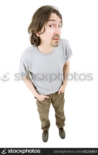 young casual man full body in a white background