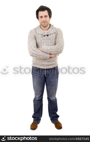 young casual man full body in a white background