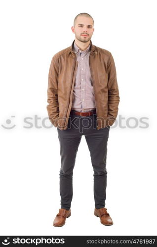 young casual man full body in a white background